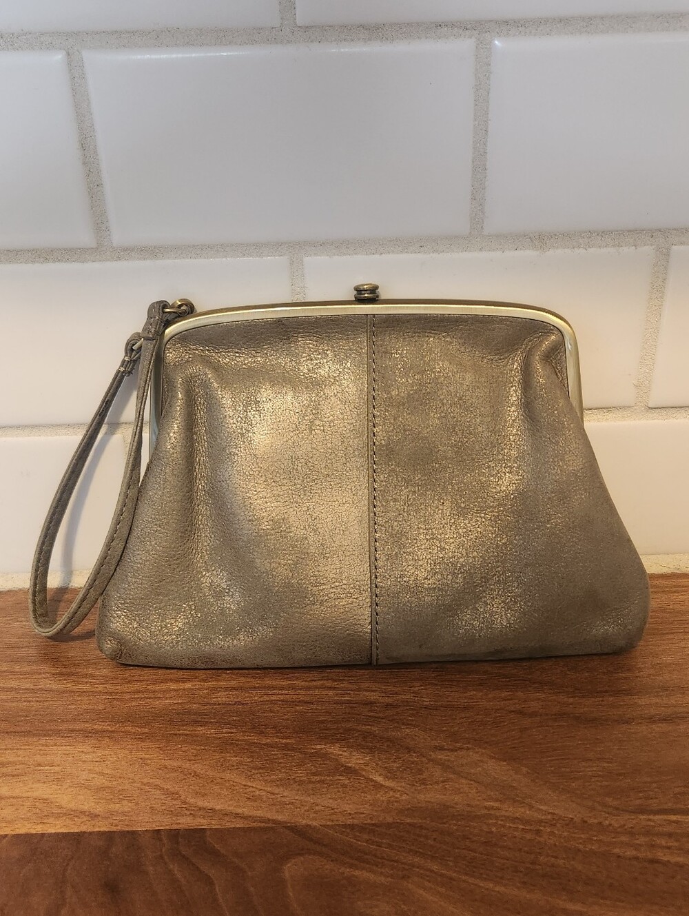 Hobo Lana Metallic Leather Gold Wristlet Clutch
